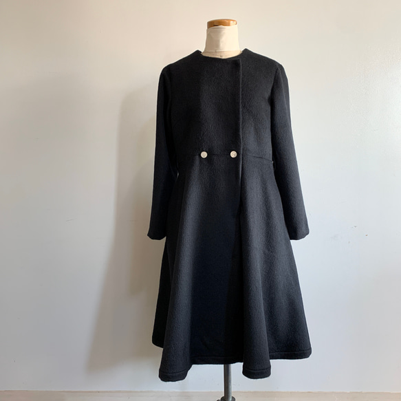 【受注生産】アンゴラシャギー　毛並みの美しいXラインのドレスコート　黒 8枚目の画像
