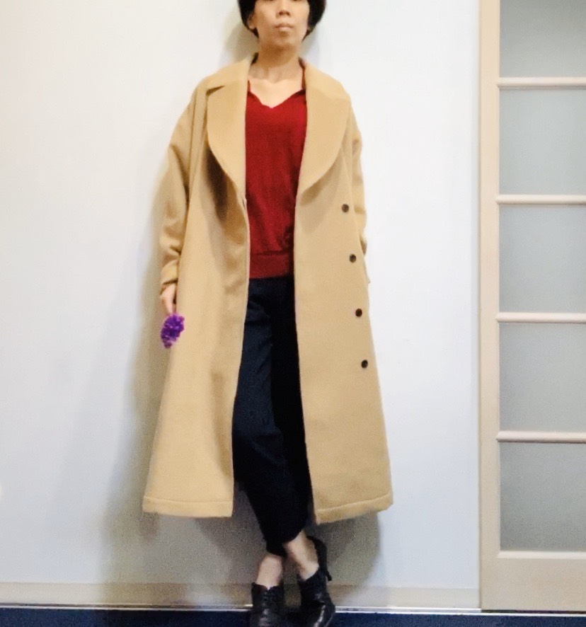 【受注生産】アルパカシャギー　毛並みの美しいオーバーサイズのテーラーガウンコート　ベージュ