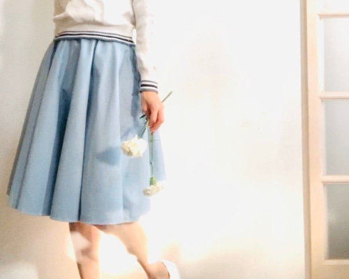 ☆LEONARD ブルゾン　スカート　春色　希少　美品 SALE】コットン/ナイロン サーキュラースカート 春色ブルーサックス