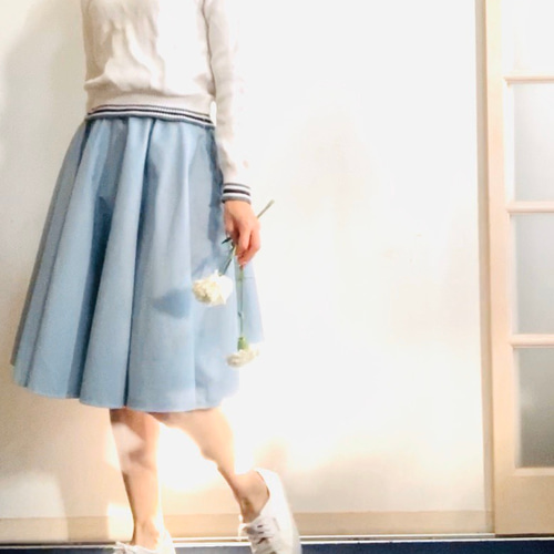 ☆LEONARD ブルゾン　スカート　春色　希少　美品 SALE】コットン/ナイロン サーキュラースカート 春色ブルーサックス