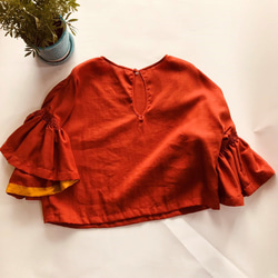 [SALE]不易起皺的100％亞麻亞麻袖設計上衣橙色 第9張的照片