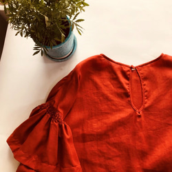 [SALE]不易起皺的100％亞麻亞麻袖設計上衣橙色 第10張的照片