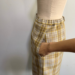 [SALE] 格子 x 蕾絲緊身裙 米色 x 卡其色 第7張的照片