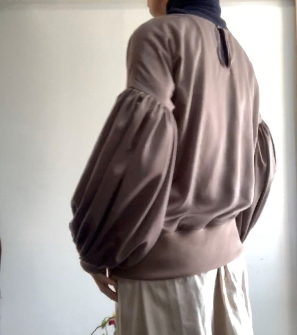 [SALE] 仿麂皮拉絨啞光亮面緞面大廓形寬鬆運動衫摩卡 第3張的照片