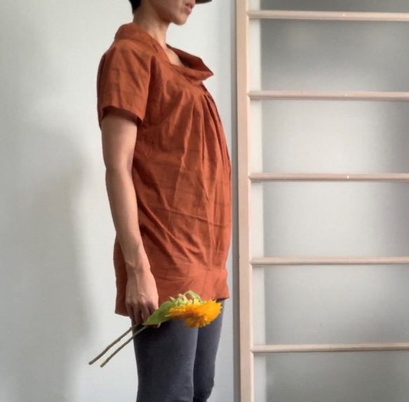 [SALE] 棉絲大廓形襯衫橙色 第4張的照片