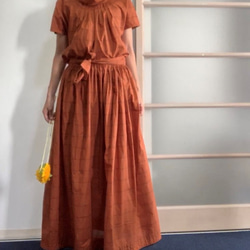 [SALE] 純棉真絲百褶裙橙色 第2張的照片