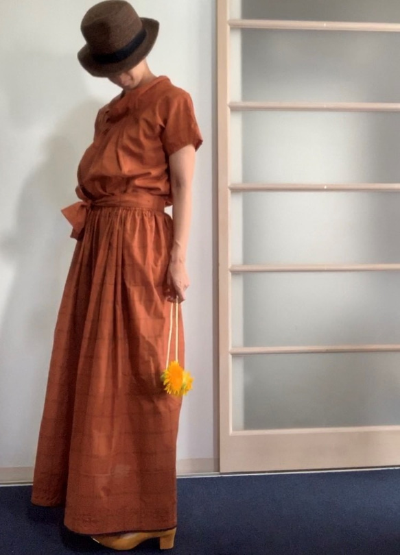 [SALE] 純棉真絲百褶裙橙色 第4張的照片