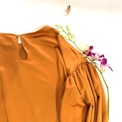 [SALE] 絨面革拉絲啞光光澤緞面寬鬆袖襯衫橙色 第7張的照片