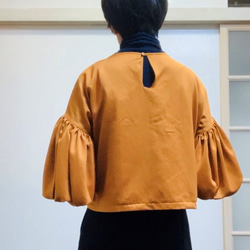 [SALE] 絨面革拉絲啞光光澤緞面寬鬆袖襯衫橙色 第10張的照片