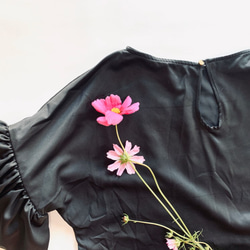[SALE] 絨面革拉絲啞光光澤緞面捲袖襯衫黑色 第10張的照片