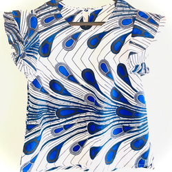 SALEクジャク柄のヒラヒラ袖ブラウス&ゴムギャザースカートのセットアップ『ハッピーファブリックアフリカンプリント』 3枚目の画像
