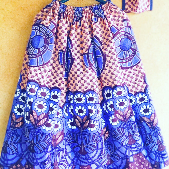 秋バージョン！リネン&アフリカンプリントのリバーシブルマスクにコーデするギャザースカート（マスク&スカート2点セット） 1枚目の画像