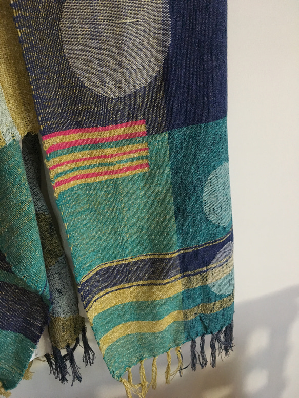 初夏の持ち物 まる と さんかく の夏色手織りストール 4枚目の画像