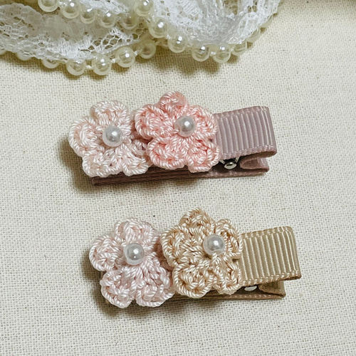 パールつき3連 小花 花 ベビーヘアクリップ 赤ちゃん ヘアピン お花 3
