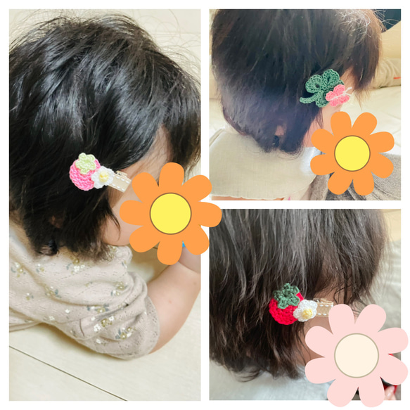 【残り1】女の子　2023年干支うさぎ＆いちご2個セット　ベビーヘアクリップ♡ 出産祝い　新生児　赤ちゃん 4枚目の画像