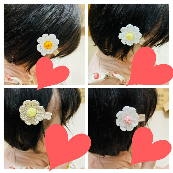 【残り1】ぷっくりお花　ベビーヘアクリップ♡ 赤ちゃん　新生児　出産祝い　マーガレット　ミモザ 5枚目の画像