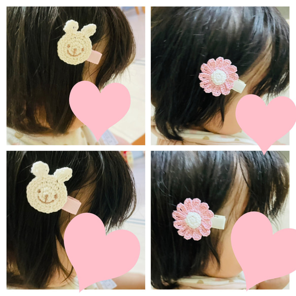 うさちゃん＆かぼちゃ＆ポインセチアのベビーヘアクリップ♡ 赤ちゃん　新生児　出産祝い　秋　クリスマス　ハロウィン 4枚目の画像