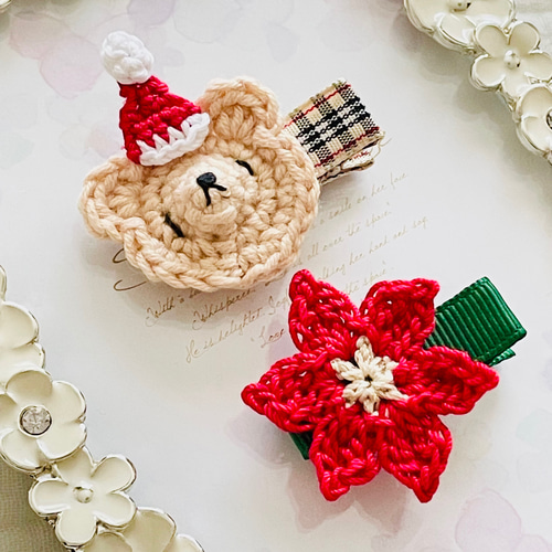 ベビーヘアクリップ ハンドメイド ヘアピン ヘアゴム ポインセチア