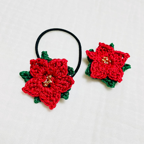 残り1】葉付きのポインセチアのヘアゴム♡赤ちゃん 新生児 出産祝い