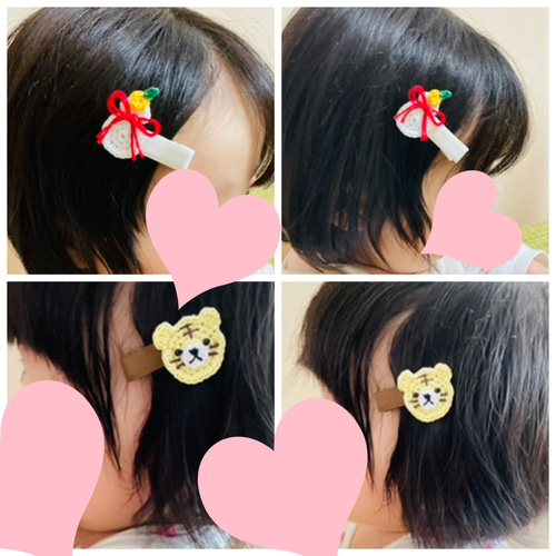 ✿お正月 鏡餅のベビーヘアクリップ 赤ちゃん 出産祝い ヘアゴム