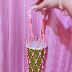GUSTA.666 // [2色のカスタマイズ可能なモデル]手編みの環境保護飲料コットンロープフィッシュネットバッグバッグ飲料バ 4枚目の画像