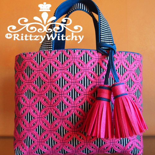 受注生産】刺し子風トートバッグ（七宝つなぎデラックス・デニム）