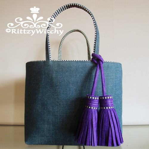 受注生産】刺し子風トートバッグ（七宝つなぎデラックス・デニム）