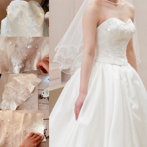 ﾙﾘｱﾝ セパレート ウェディングドレス 大人可愛いプリンセスラインドレス　チュール＆パール・スパンコール刺繍 結婚式 2枚目の画像