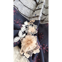 ハーフリネンスラブとふんわり綿毛刺繍の重ねレーススカート【ネイビー】 8枚目の画像