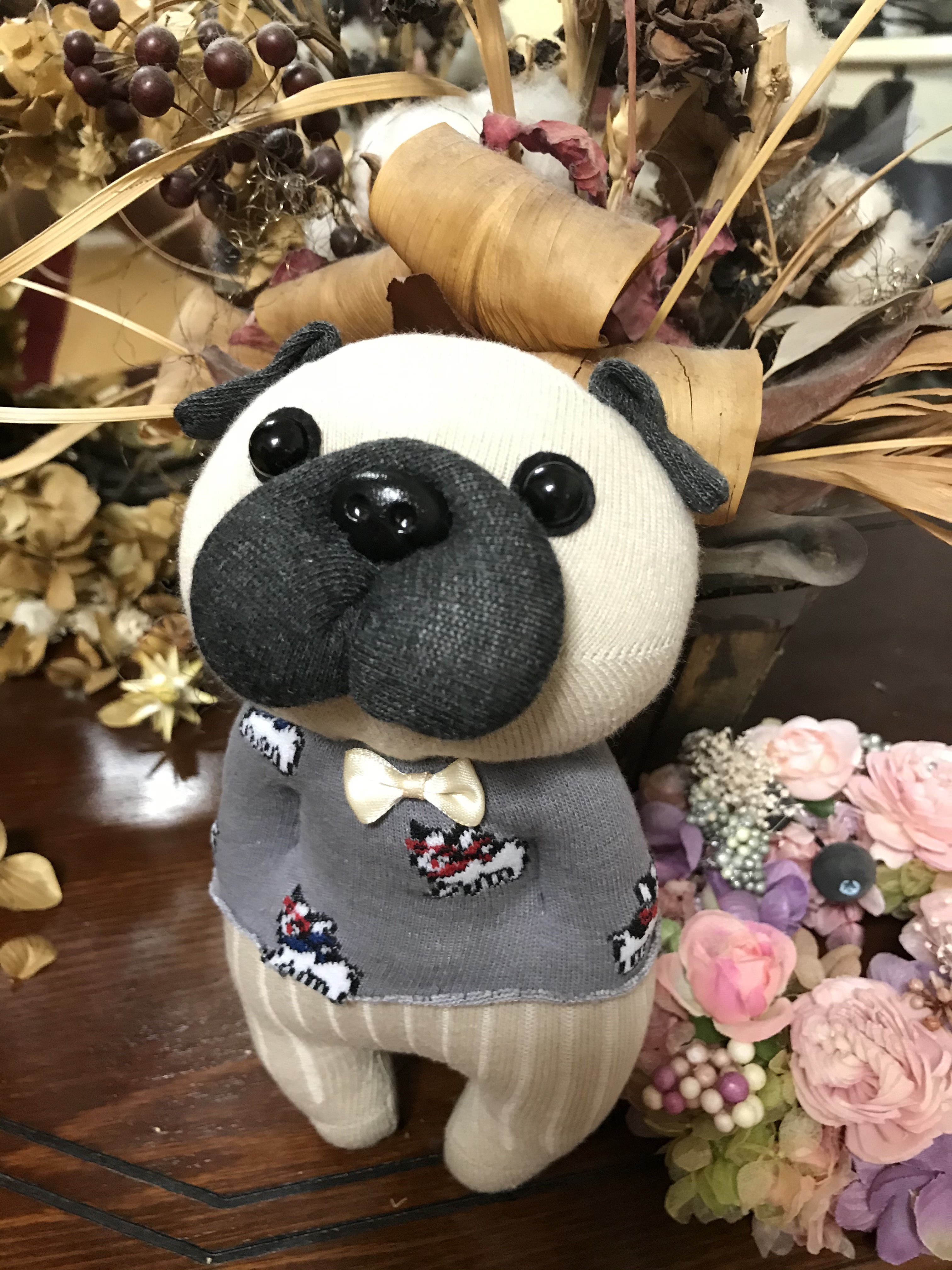 ハンドメイド パグちゃんのぬいぐるみ 節分 ハンドメイド パグちゃんのぬいぐるみ 節分