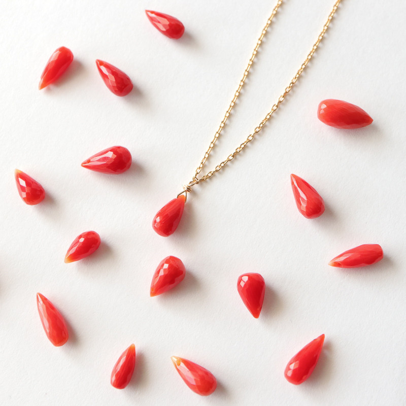 14kgf/天然レッドコーラルの一粒ネックレス【3月の誕生石】