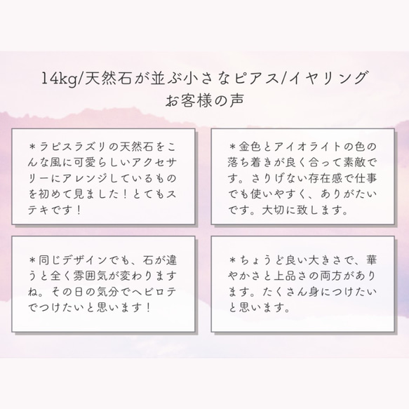 [チャーム付け替え対応]14kgf/ラピスラズリが並ぶ小さなイヤリング【9・12月の誕生石】 9枚目の画像