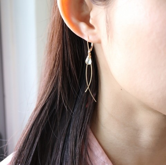 14kgf /檸檬石英x雙線魅力耳環（耳環）套裝 第6張的照片