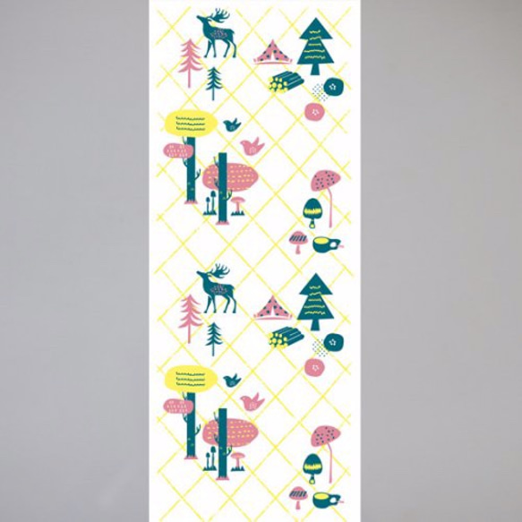 暮らしのたからものオリジナル手ぬぐい vol.08　"Metsa sienet"森ときのこ（黄色+ピンク+青緑色） 4枚目の画像
