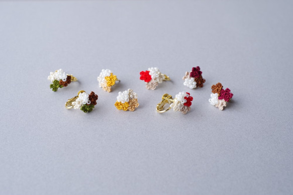 【May 14】小さなお花たちとパールビーズのイヤリング／ピアス〈ショートケーキ〉 10枚目の画像