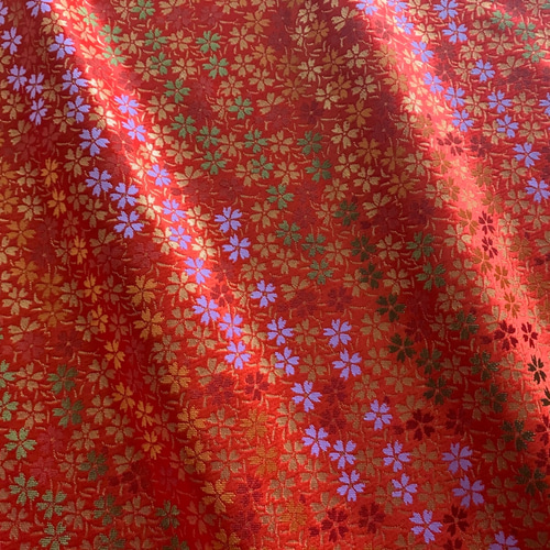 金襴生地 桜柄 赤 和柄生地 生地 nokko 通販 7202579｜Creema