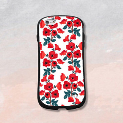お洒落 花柄 レッド スマホケース オーダーメイド iPhoneケース 可愛いiPhoneケース ギフト 1枚目の画像