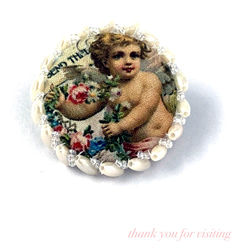 エンジェルとヴィクトリアンフラワーブローチ　天使と薔薇のパールアンティークアクセサリー　フランス　ロコココサージュ　B 2枚目の画像