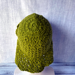 日除け　日焼け防止　緑　グリーン　ビタミンカラーの透かし編みのコットンハット帽子　レディース用　 4枚目の画像