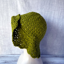 日除け　日焼け防止　緑　グリーン　ビタミンカラーの透かし編みのコットンハット帽子　レディース用　 7枚目の画像