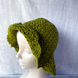 日除け　日焼け防止　緑　グリーン　ビタミンカラーの透かし編みのコットンハット帽子　レディース用　 8枚目の画像