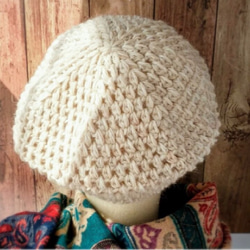 スタイルが決まるベレー帽　小顔効果　ウール　手編みレディース用帽子　ベージュ　M・大きめL 16枚目の画像