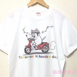 猫郎雑貨店　コットン Tシャツ　猫ライダー(ｶﾗｰ)　100～140　白 2枚目の画像