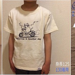 猫郎雑貨店　コットン Tシャツ　雨の日の猫郎　100～140　白 4枚目の画像