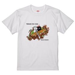 猫郎雑貨店　コットンＴシャツ　猫郎の焼きそばRiver cruise　150～XXL　白 1枚目の画像