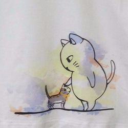 猫郎雑貨店　猫Tシャツ　猫郎と子猫　Ｓ～ＸＬ　白 2枚目の画像