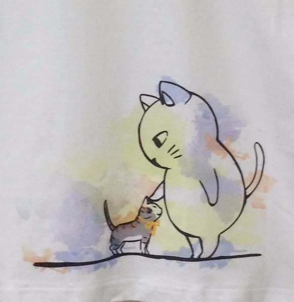 猫郎雑貨店　猫Tシャツ　猫郎と子猫　Ｓ～ＸＬ　白 2枚目の画像