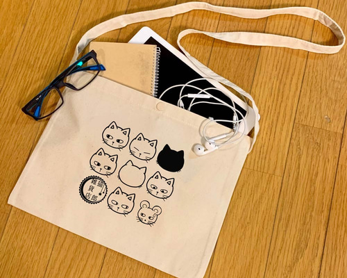 サコッシュ 猫郎雑貨店「猫郎とネズミ」 ナチュラルカラー