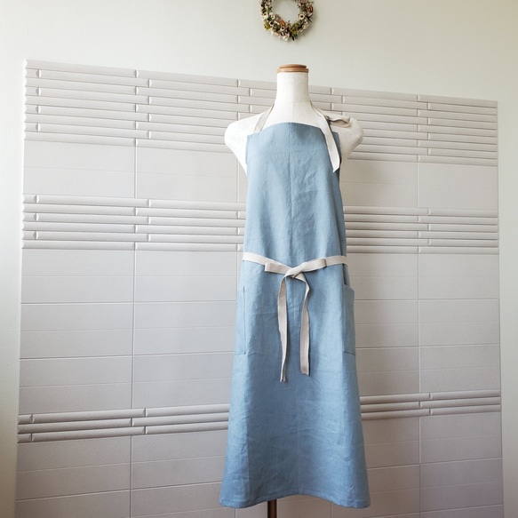 綿麻エプロン　リネンシンプル　おしゃれカフェ料理 男女　グレー ブルー 綿麻エプロン リネンシンプル おしゃれカフェ料理 男女 グレー ブルー
