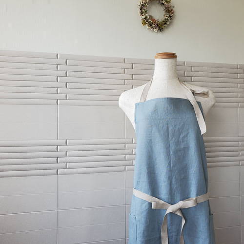 綿麻　エプロン　リネン シンプル　おしゃれ カフェ料理 DIY　男女　水色 綿麻 エプロン リネン シンプル おしゃれ カフェ料理 DIY 男女 水色 綿